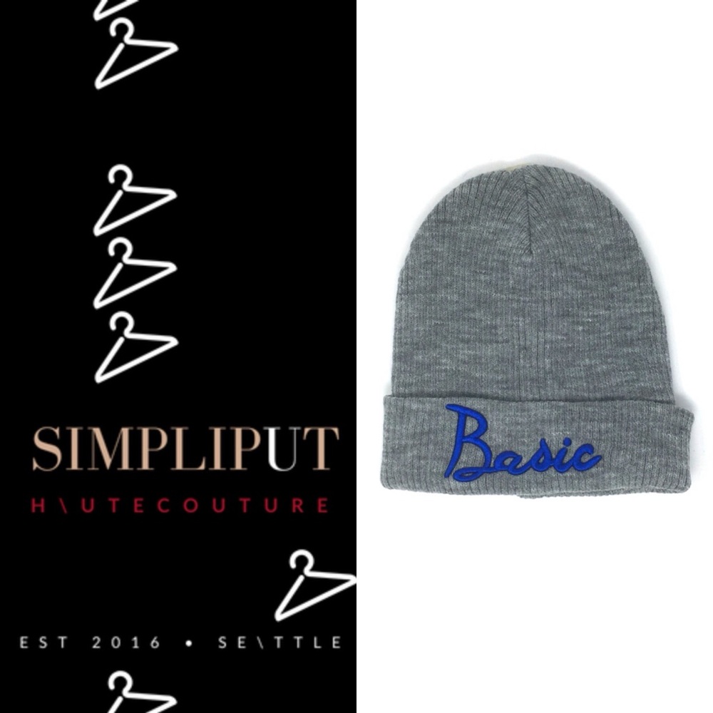 MUDD Gray Knit Beanie Blue Basic Embroidery Unisex